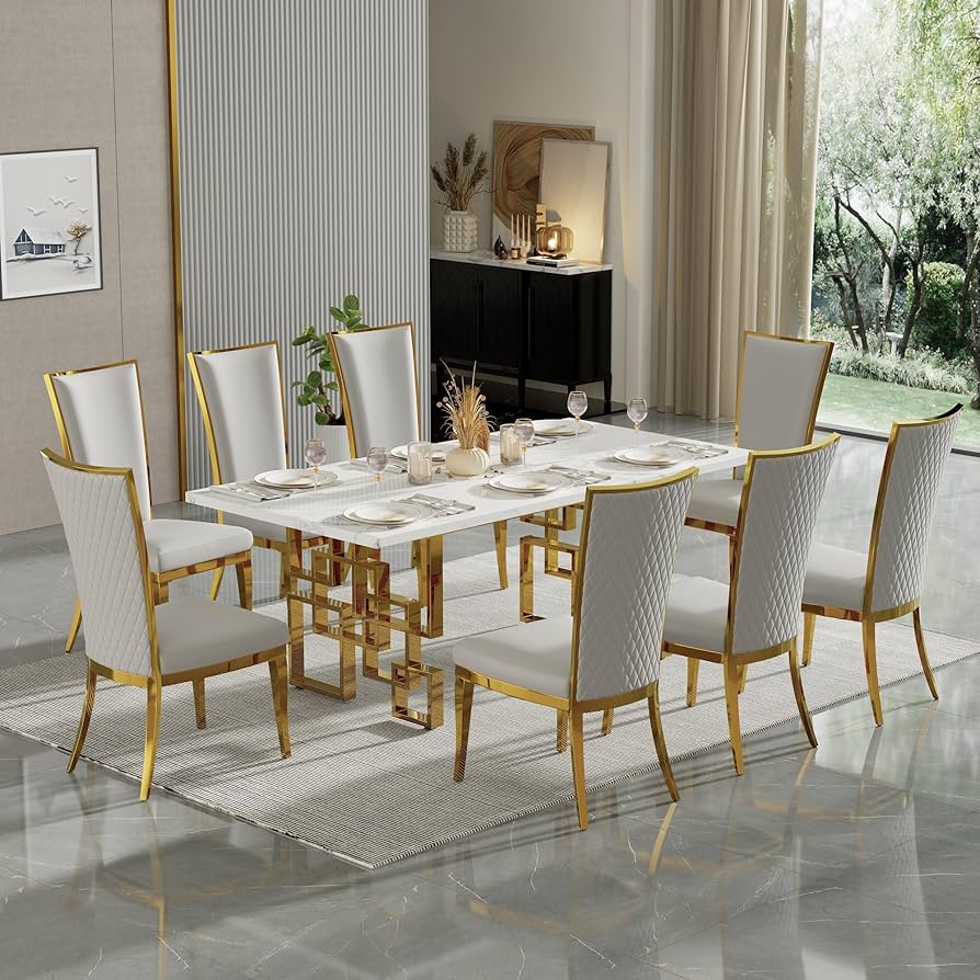 Amazon.com - AUZ 9 Piece Dining Room Table Set for 8, White